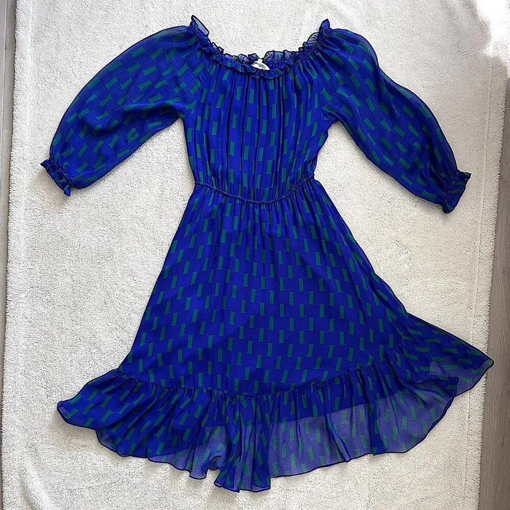 Diane Von Furstenberg Blue Dress - Size 10 - Picture 2 of 9